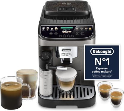 De'Longhi Magnifica Evo Next ECAM312.80.TB, Automatic Coffee Machine With Automatic Milk Frother, Bean To Cup Coffee and Cappuccino Machine with Intuitive Touch Display, Black/Titanium